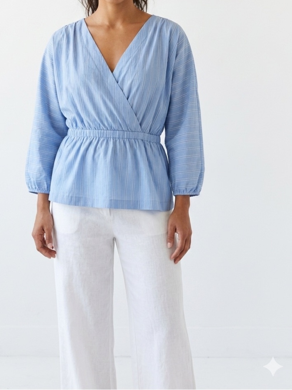Light Blue V-Neck Peplum Blouse